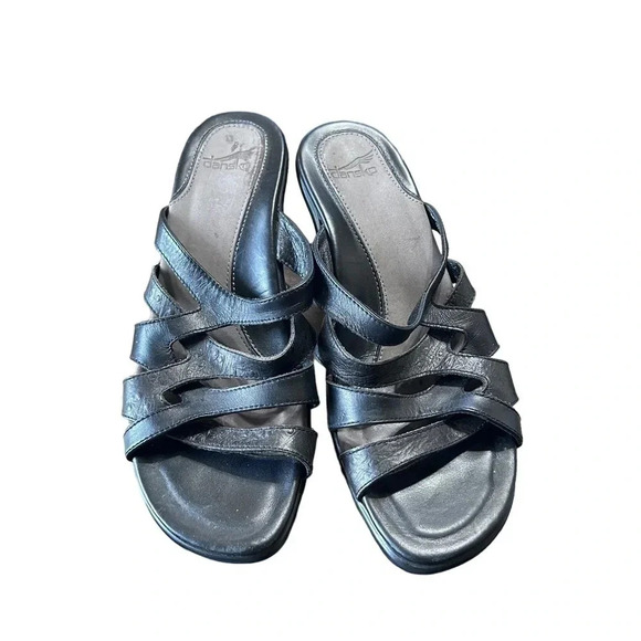 Dansko Slip on Strappy Sandals Size 39 black leather - Picture 1 of 12